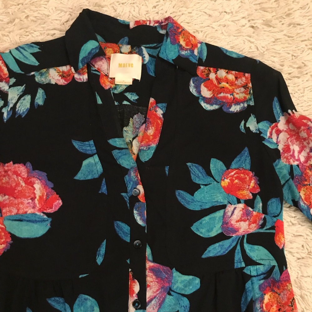 Anthropologie Maeve Black Floral Top - Picture 3 of 5